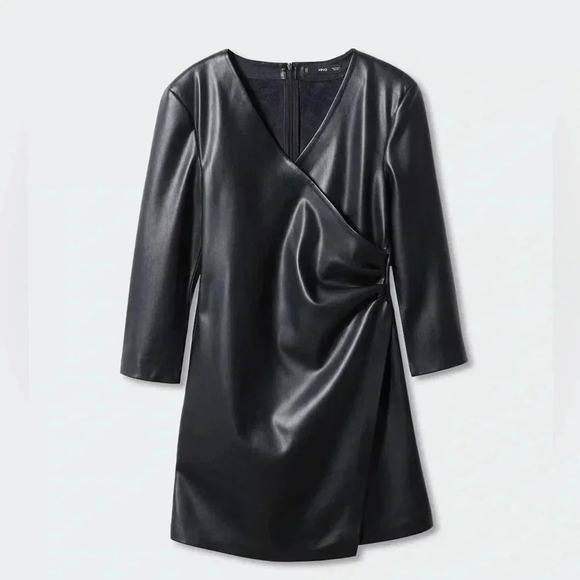 Mango Black Faux Leather Dress NWT - Picture 2 of 11